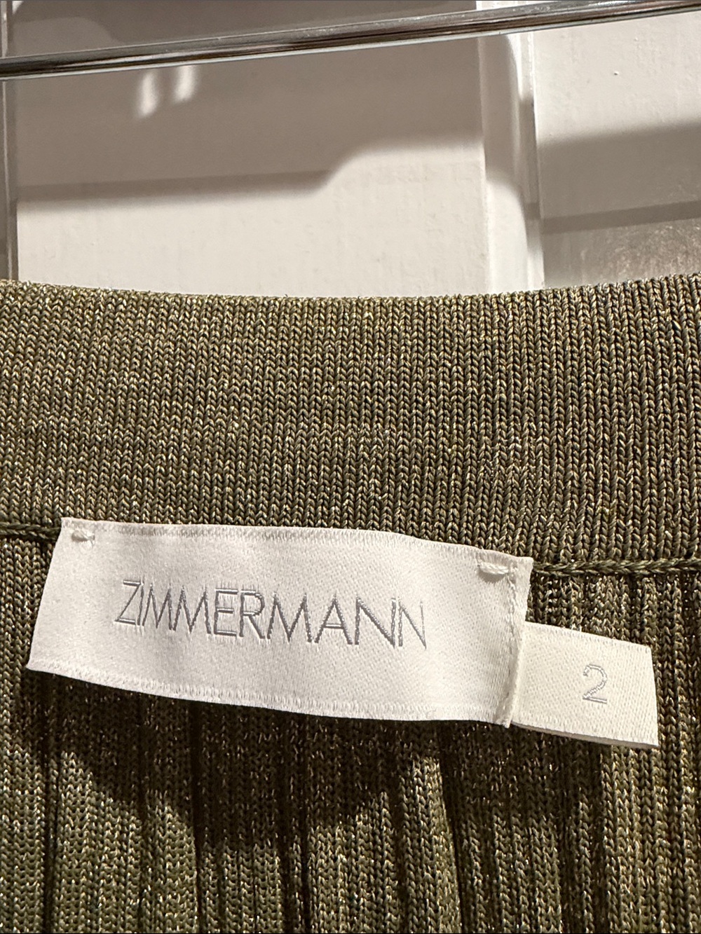 Zimmermann Olive Green Metallic Pleated Midi Skirt - Picture 2 of 3
